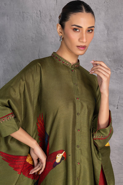 LEAF GREEN DUPION KAFTAAN (1 PC)