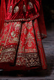 RED DUPION WEAVE MUKTI KALI EMBROIDERED LEHENGA SET (4 PCS)