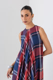 BLUE & RED BOLD CHEQUERED SOFT WOOLEN LONG DRESS (1 PC)