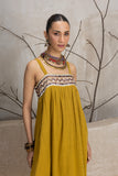 MUSTARD KALA COTTON EMBROIDERED DRESS (1 PC)