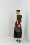 MULTICOLOR COLOR BLOCKED MELANGA TIERED DRESS (1 PC)