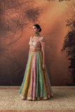 PINK & AQUA TISSUE EMB. LEHENGA SET(FB-05A) (4 PCS)