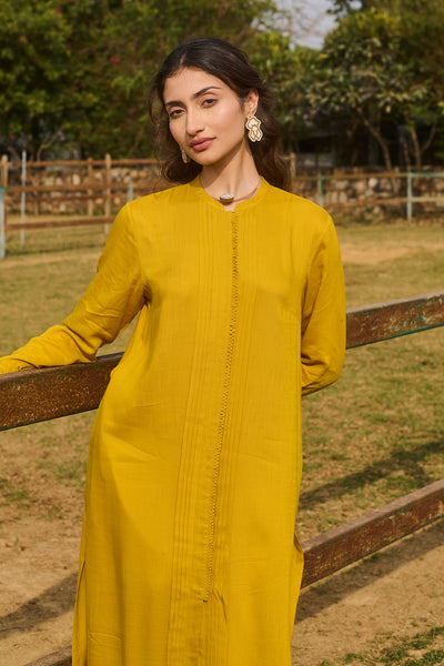 YELLOW COTTON PLEATED TUNIC (CM-11B/TNC)