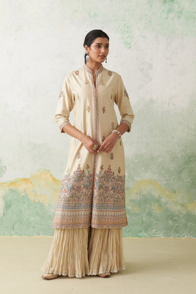 TOOSH CHANDERI KASHMIRI MULTICOLOUR EMBROIDERED JACKET SET(3 PCS)