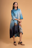 SHADES OF BLUE SILK CHANDERI PRINTED TUNIC (1 PC)