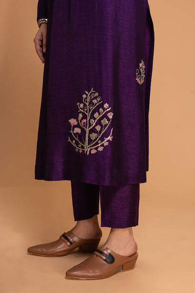 PURPLE DUPION EMB. KURTA SET (2 PCS)