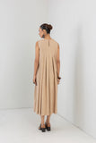 BEIGE BOX PLEATED WOOLEN EMBROIDERED DRESS (1 PC)