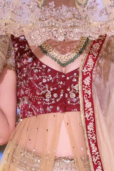 GOLD & MAROON DUPION EMBROIDERED LEHENGA SET (EVO-07)