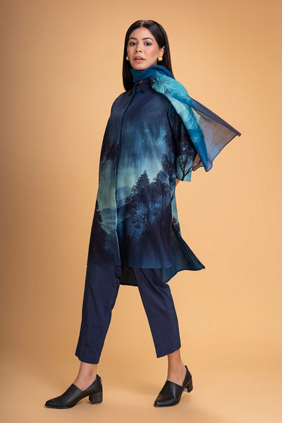 DARK BLUE CHANDERI PRINTED STOLE (1 PC)