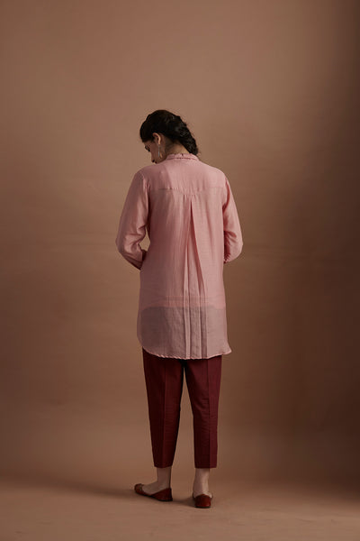Blush silk mulmul printed stylized shirt (veg-11b)