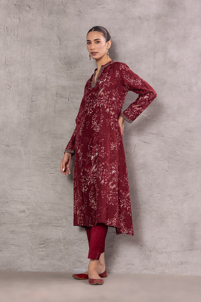 MAROON VISCOSE DUPION PRINTED EMBROIDERED TAGAAI KURTA (DC-04A/KUR)