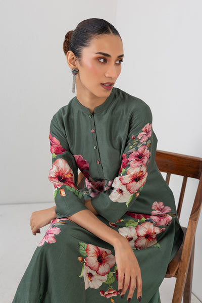 EUCALYPTUS SILK CHANDERI HIBISCUS PRINTED TUNIC (1 PC)