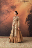 GOLD SILK TISSUE HEAVY EMB. LONG JACKET SET (3 PCS)