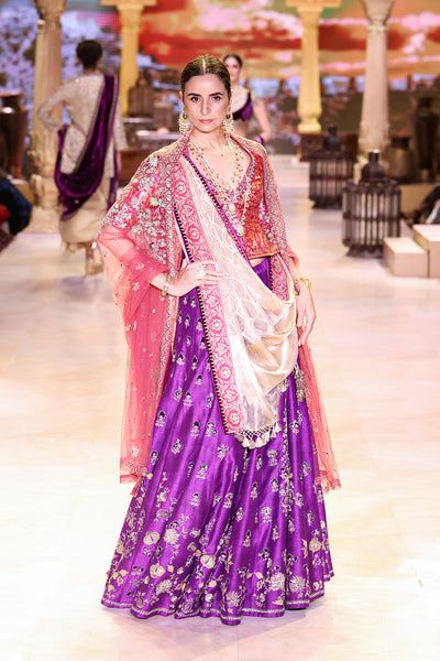 PURPLE SILK DUPION EMBROIDERED LEHENGA SET (SK-29)