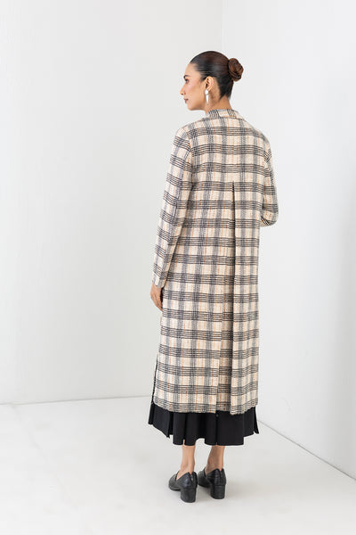 BEIGE & BLACK CHEQUERED WOOLEN JACKET (1 PC)