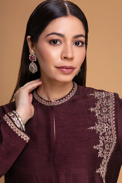 BROWN DUPION EMB. KURTA SET (2 PCS)