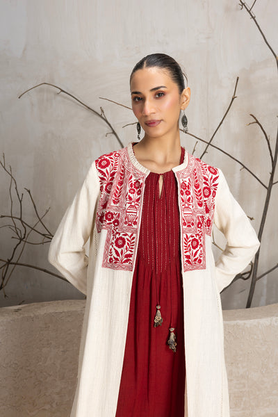 IVORY LINEN EMBROIDERED JACKET (1 PC)