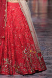 SUMMER RED DUPION EMBROIDERED LEHENGA SET (4 PCS)