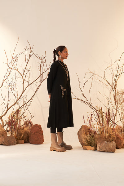 BLACK WOOLEN EMBROIDERED JACKET (1 PC)