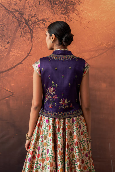 MULTICOLOUR KIMKHWA BORCADE EMB. LEHENGA SET(EVO-05) (5 PCS)