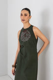 MOSS GREEN MELANGE DRESS PAIRED WITH MOSS GREEN PANTS (2 PCS)