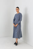 BLUE CHEQUERED WOOLEN GODET PANELS DRESS (1 PC)