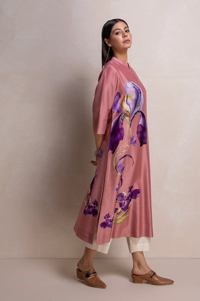 SALMON PINK SILK CHANDERI PRINTED TUNIC (1 PC)