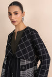 BLACK CHECK HANDWOVEN COTTON TRIPLE LAYERED LONG JACKET (1 PC)