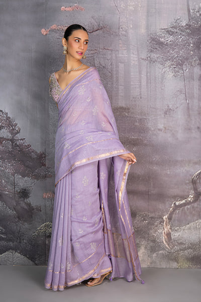 LILAC CHANDERI EMBROIDERED SAREE (1 PC)