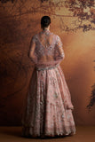 SALMON PINK EMBROIDERED DOUBLE LAYER LEHNGA PAIRED WITH SCALLOP EMBROIDERED VEIL AND DUPATTA  ( WD-06/LEH, WD-06A/BLS, WD-06B/DUP)