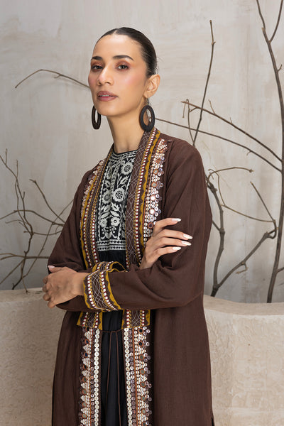 BROWN LINEN EMBROIDERED JACKET (1 PC)