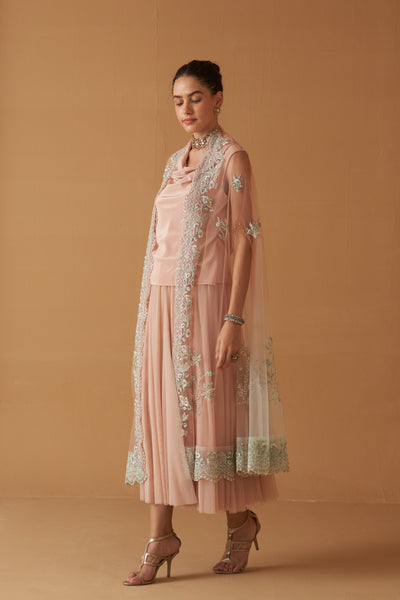 PEACH & MINT SHADED EMBROIDERED CAPE ( SE-07/JKT)