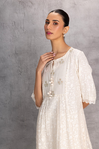 IVORY CHANDERI CHIKANKARI TUNIC (1 PC)