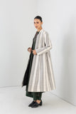 GREY & ECRU WOOLEN TEXTURED STRIPED LONG JACKET (1 PC)