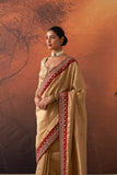 GOLD TISSUE SAREE WITH RED BORDER & UNSTITCHED BLOUSE (2 PCS)