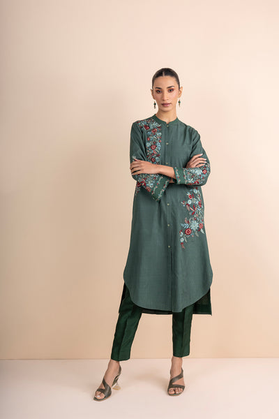 GREEN EMBROIDERED KURTA SET (2 PCS)