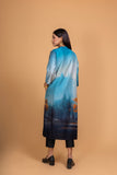 BLUE SILK CHANDERI DAWN PRINTED SHIRT (1 PC)