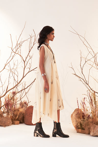 Ivory Cotton Foil Printed Dress (Sh-11/drs)