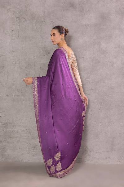 WINE PURE SATIN ANTIQUE ZARI EMBROIDERED SAREE