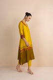 SHADES OF YELLOW STRIPE PRINTED & EMBROIDERED KURTA SET (2 PCS)