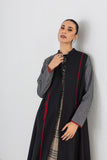 BLACK WOOLEN CHEQUERED LONG JACKET (1 PC)