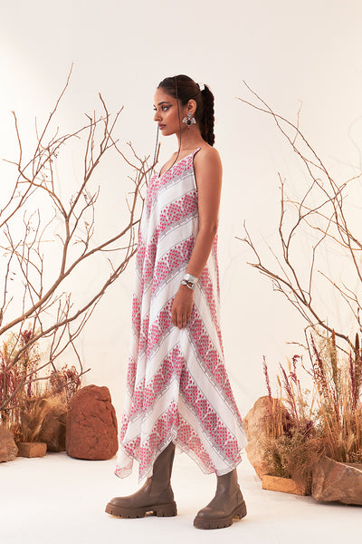 Ivory Chanderi Chintz Printed Dress (Sh-08c/drs)