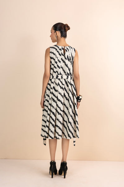 IVORY & BLACK HANDWOVEN COTTON PRINTED DRESS (1 PC)