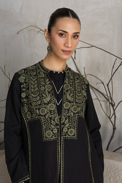 BLACK LINEN EMBROIDERED JACKET (1 PC)