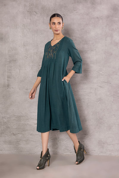 TEAL HANDLOOM COTTON EMBROIDERED TUNIC (PR-12A/TNC)