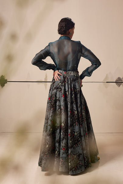 TEAL VELVET PRINTED SKIRT (1 PC)