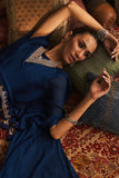 BLUE CHINON CHIFFON EMBROIDERED CAPE WITH COBALT BLUE SILK BROCADE LEHENGA (2 PCS)