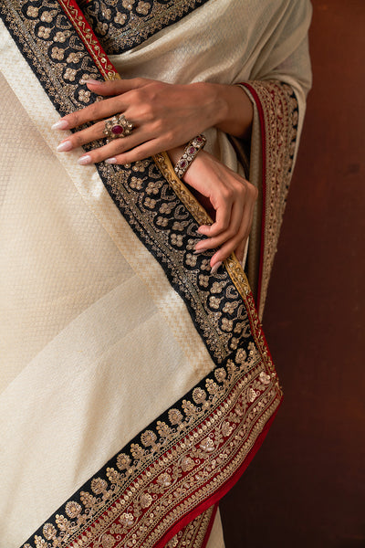 IVORY TISSUE EMB. SAREE SET (2 PCS)