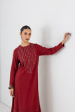 RED MELANGE ABSTRACT EMBROIDERED LONG DRESS (1 PC)