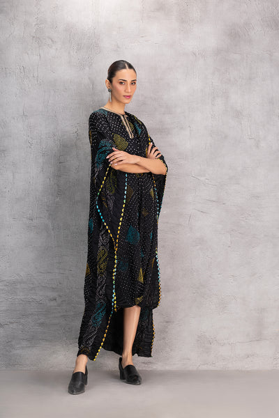 BLACK GAJI SILK DRAPE DRESS (1 PC)